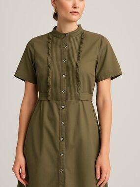 Eloquii Olive Green Ruffle-Trim Button Blouse Size 18